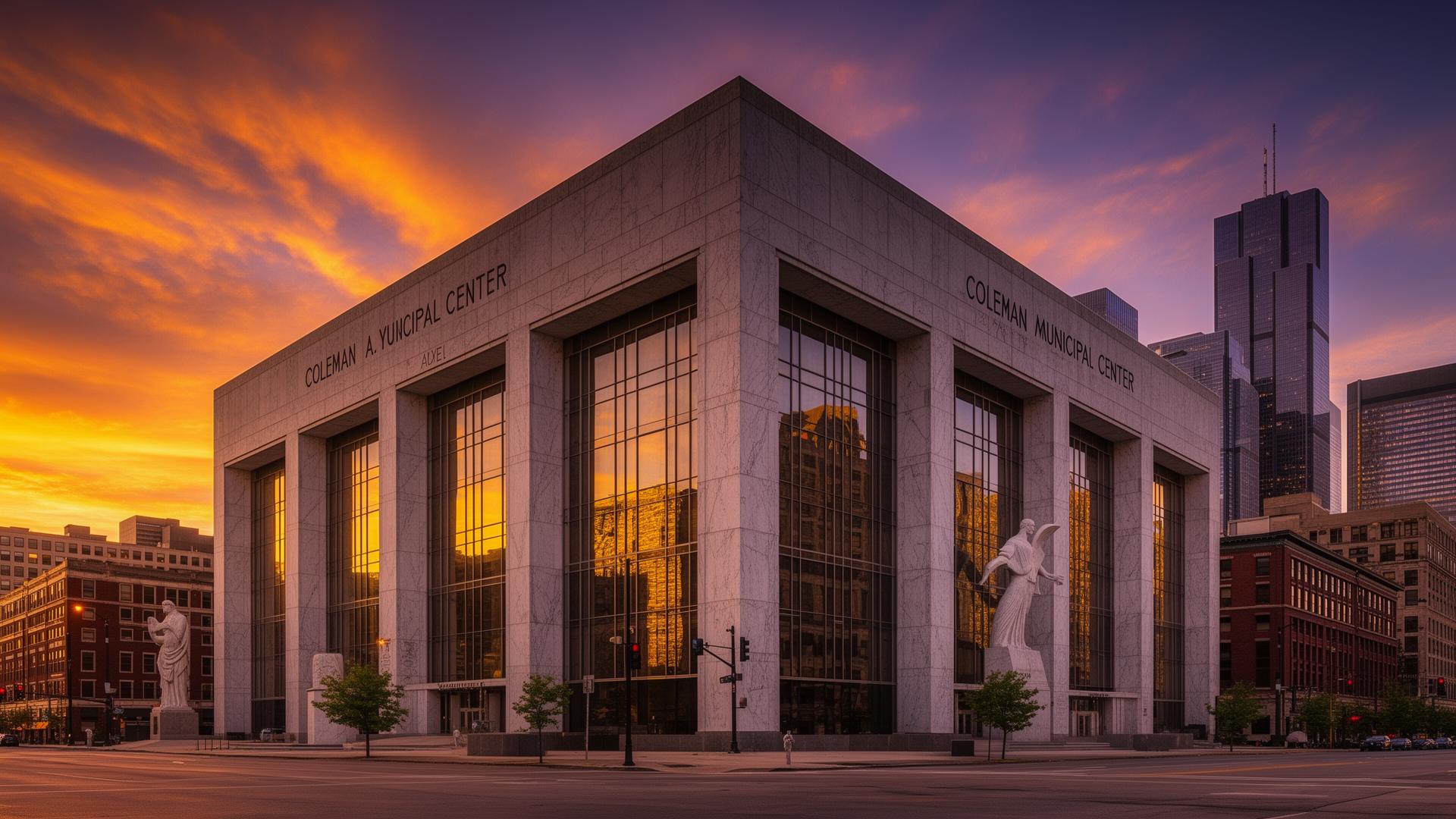Wayne County Courthouse at twilight